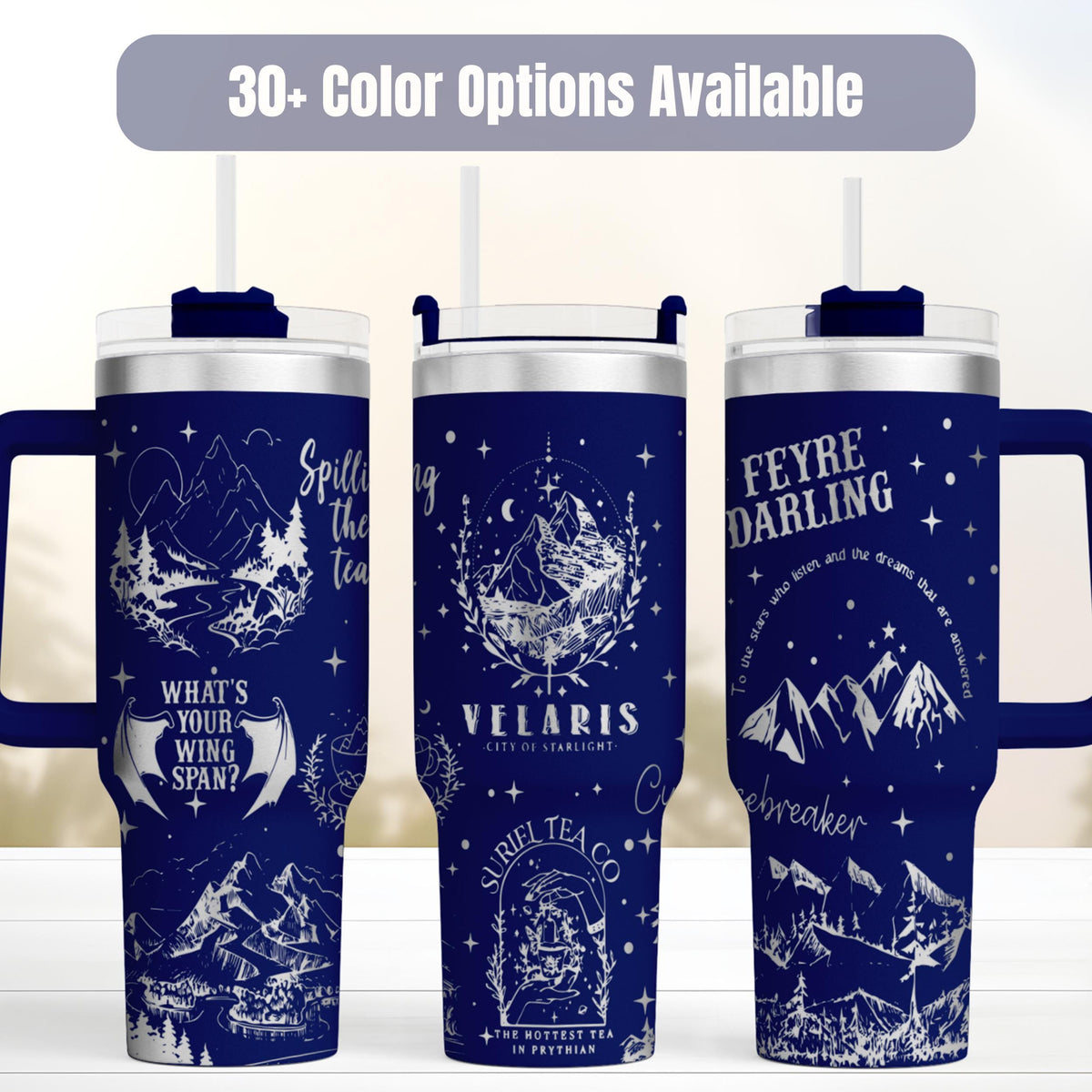 Fantasy Book Tumbler 40 Ounce Insulated Stainless Steel Travel Mug Night Court Velaris Inspired Design Laser Engraved Artwork Perfect Gift For Book Lovers Reading Companion Large Capacity Drinkware With Handle Straw Included Bookish