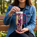 Fantasy Unicorn Design Laser Engraved Tumbler 40oz Insulated Cup Botanical Floral Pattern Celestial Moon Star Accents Navy Blue Gold Cream Elegant Artwork Perfect Gift Women Birthday Valentine Day Stainless Steel Travel Mug Double Wall