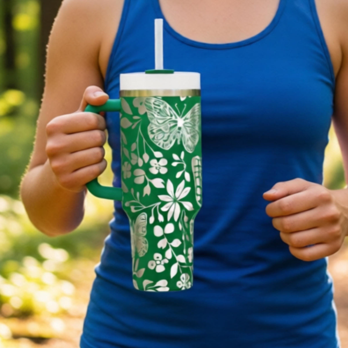 40oz Butterfly Tumbler Insulated Travel Mug Large Capacity Drinkware Stainless Steel Construction Laser Engraved Floral Design Nature Themed Beverage Container Perfect Daily Hydration Essential Outdoor Activities Portable Leak Resistant Lid