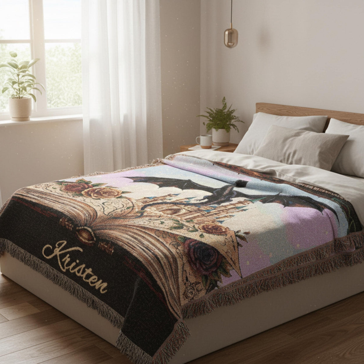 Dragon Throw Blanket – Personalized Gothic Fantasy Dorm Tapestry