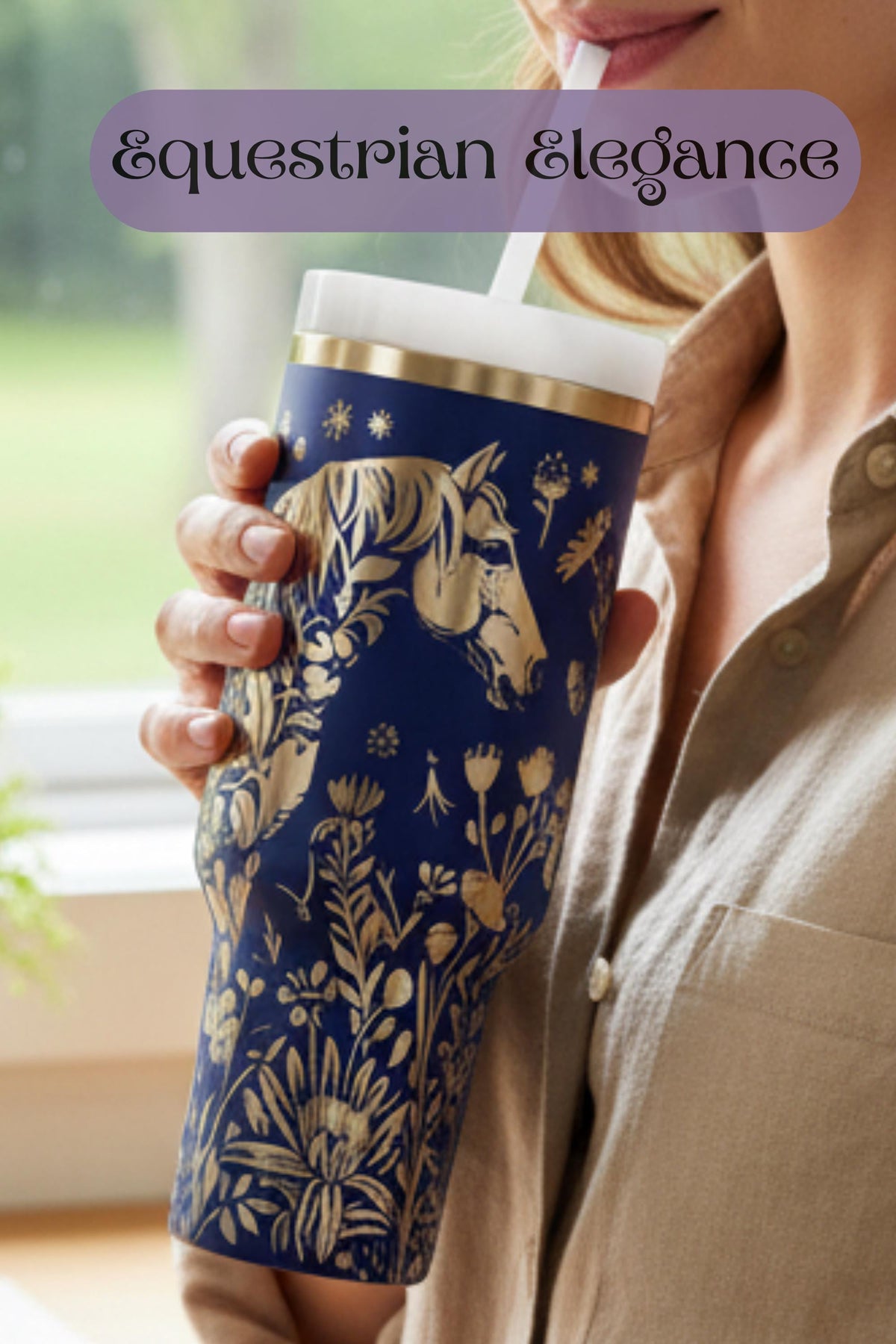 Horse Tumbler – 40oz Insulated Laser Engraved Meadow Design Gift