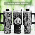 Panda Tumbler Insulated Stainless Steel Travel Mug Laser Engraved Design Bamboo Pattern Wildlife Drinkware 40oz Capacity Large Water Bottle Hot Cold Beverage Container Animal Lover Gift Panda Bear Cup Nature Themed Tumbler Asian Inspired
