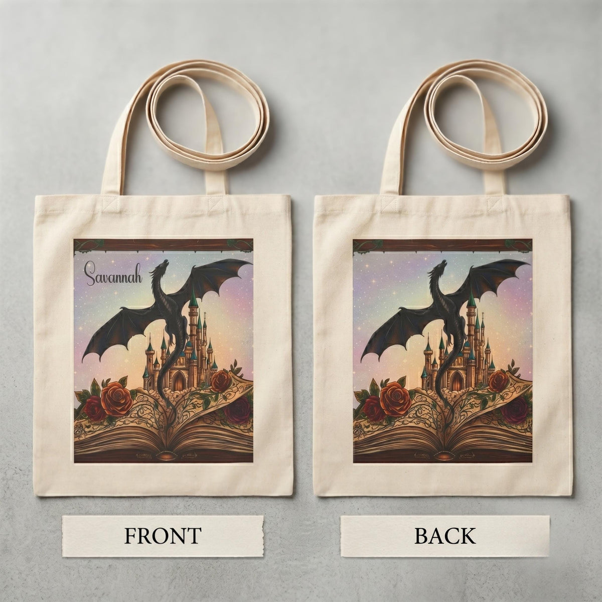 Canvas Tote Bag Reusable Shopping Bag Book Lover Design Dragon Fantasy Theme Literary Gift Durable Cotton Canvas Construction Reinforced Handles Market Bag Grocery Carrier Library Book Bag Reading Essential Bookish Accessory Whimsical
