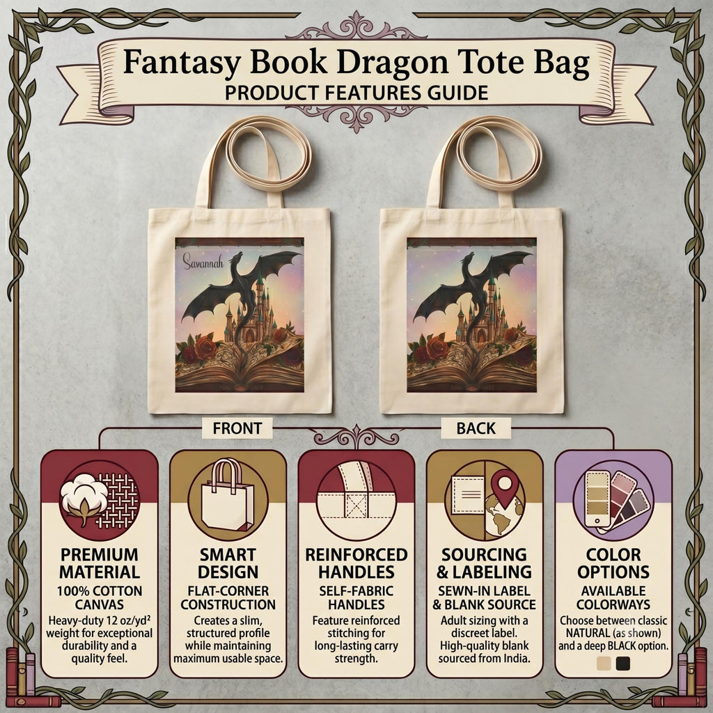 Book Lover Tote Bag – Canvas Dragon Fantasy Library Design