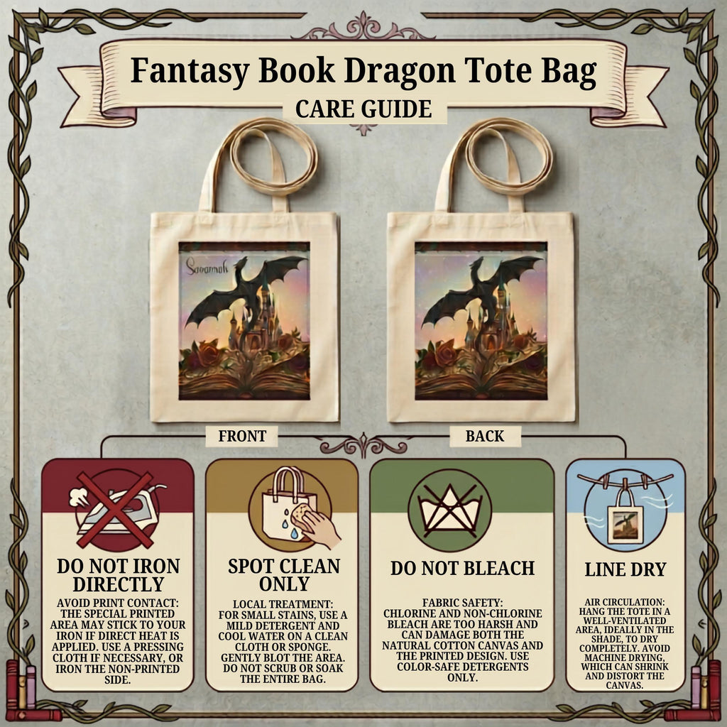 Book Lover Tote Bag – Canvas Dragon Fantasy Library Design