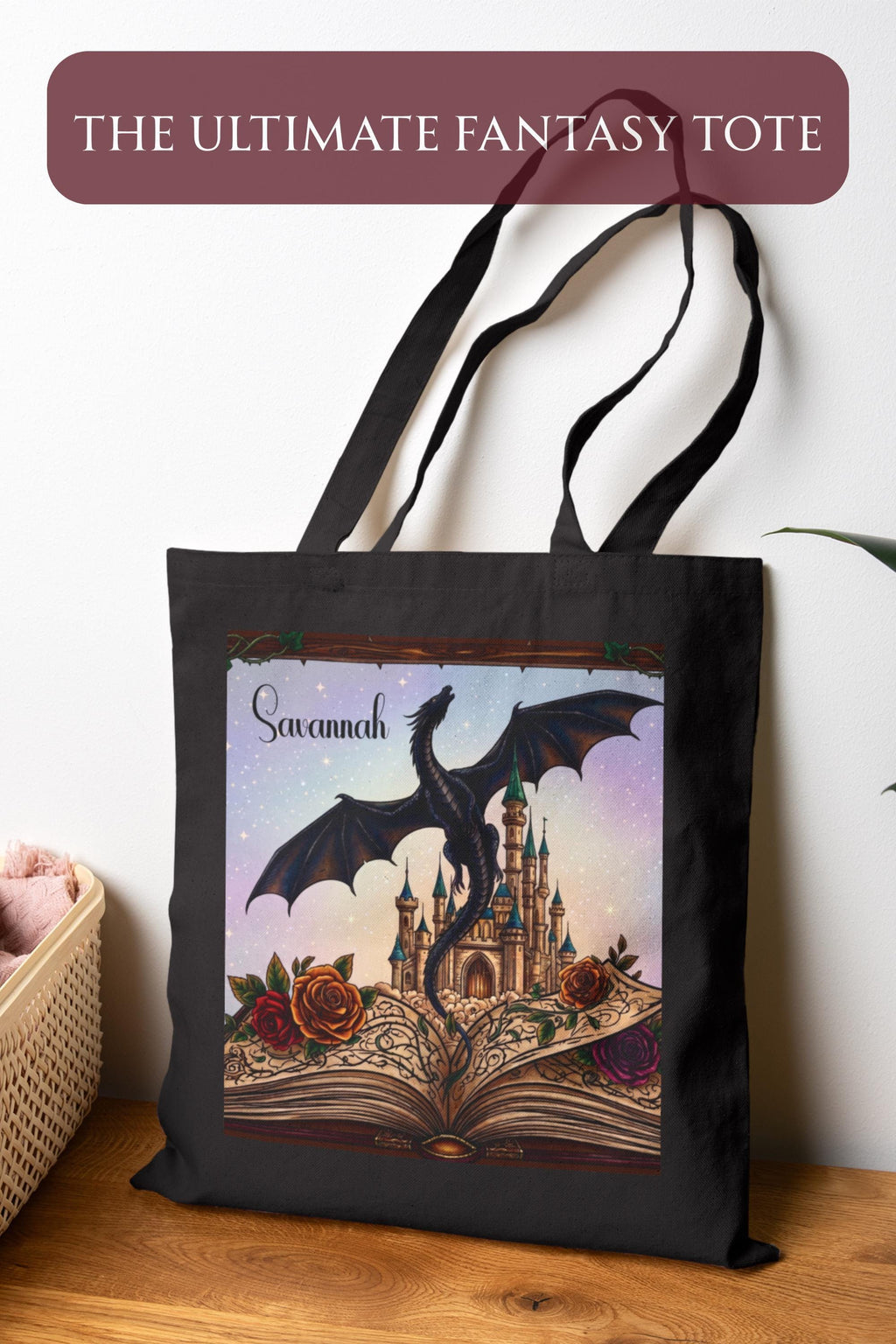 Book Lover Tote Bag – Canvas Dragon Fantasy Library Design