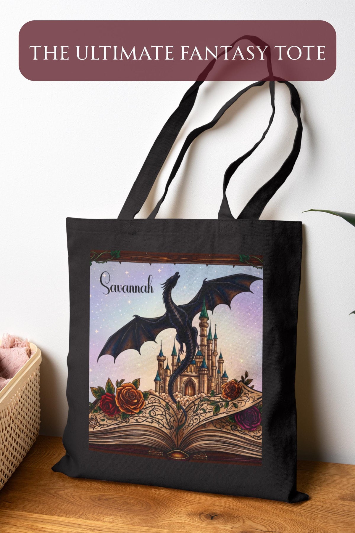 Book Lover Tote Bag – Canvas Dragon Fantasy Library Design