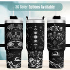Fantasy Book Tumbler 40oz Insulated Stainless Steel Travel Mug Character Themed Drinkware Laser Engraved Design Perfect Gift Book Lover Fan Merchandise Celestial Artwork Gothic Pattern Keeps Drinks Cold Hot Daily Use Essential Reader