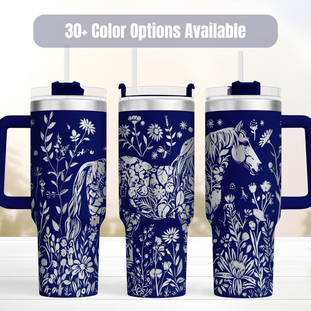 Horse Lover Gift Tumbler 40oz Insulated Stainless Steel Laser Engraved Equestrian Design Premium Quality Construction Double Wall Temperature Control Perfect Barn Essential Trail Riding Companion Daily Hydration Solution Horse Enthusiast