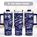 Race Car Tumbler 40oz Stainless Steel Insulated Bottle Vintage Blueprint Design Engine Schematic Graphics Technical Drawing Pattern Perfect Mechanic Gift Racing Enthusiast Present Automotive Fan Drinkware Double Wall Construction Keeps