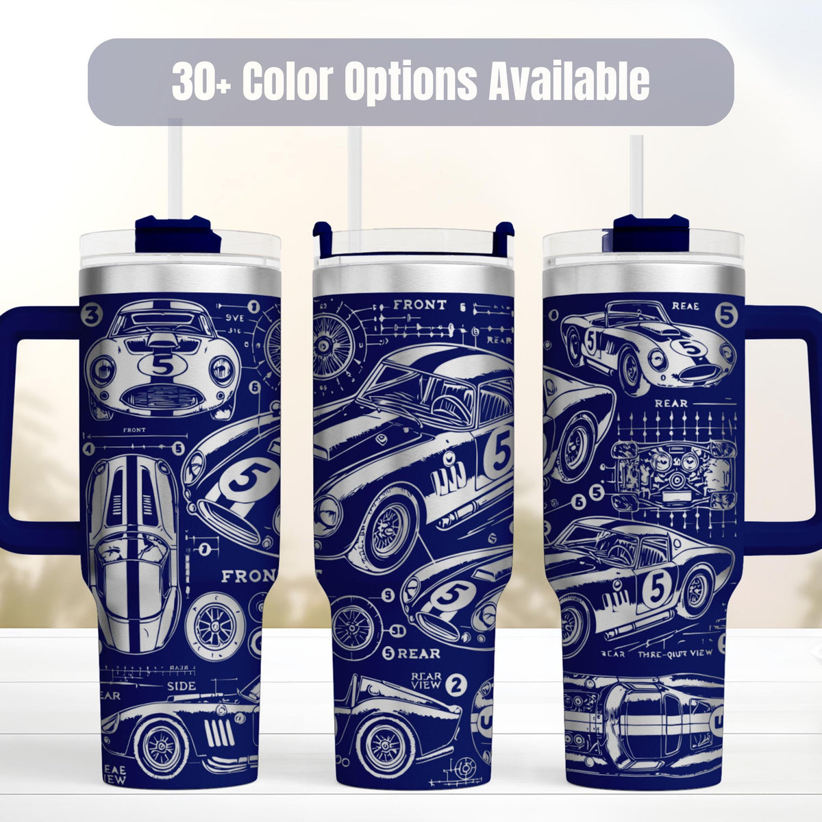 Race Car Tumbler 40oz Stainless Steel Insulated Bottle Vintage Blueprint Design Engine Schematic Graphics Technical Drawing Pattern Perfect Mechanic Gift Racing Enthusiast Present Automotive Fan Drinkware Double Wall Construction Keeps