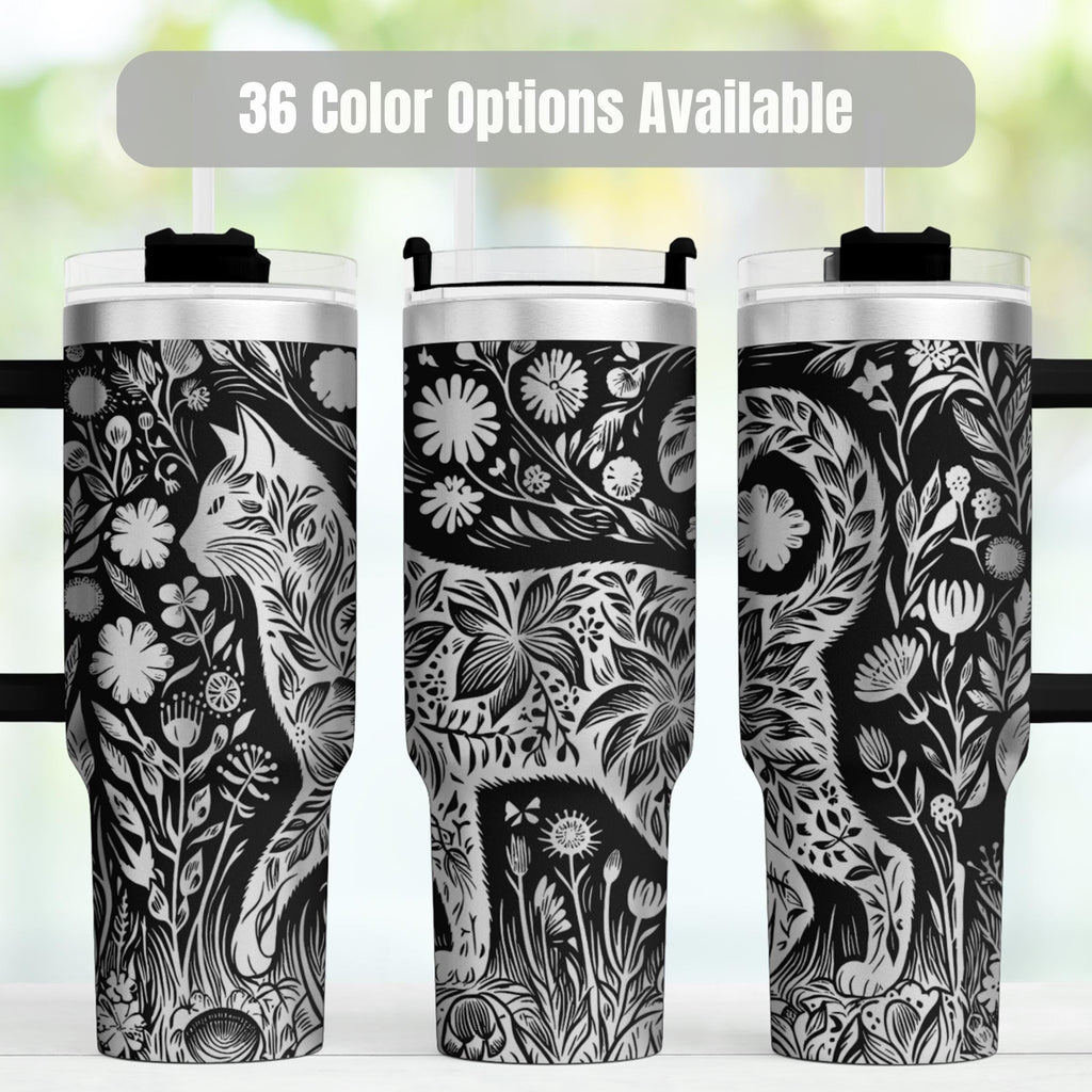 Floral Tumbler With Handle Design Features Botanical Pattern Perfect Gift For Women Who Love Nature Inspired Drinkware Collection Keeps Beverages Cold Hot Coffee Water Bottle Insulated Stainless Steel Construction Large Capacity Travel Mug