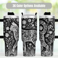 Floral Tumbler With Handle Design Features Botanical Pattern Perfect Gift For Women Who Love Nature Inspired Drinkware Collection Keeps Beverages Cold Hot Coffee Water Bottle Insulated Stainless Steel Construction Large Capacity Travel Mug
