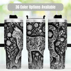 Floral Tumbler With Handle Design Features Botanical Pattern Perfect Gift For Women Who Love Nature Inspired Drinkware Collection Keeps Beverages Cold Hot Coffee Water Bottle Insulated Stainless Steel Construction Large Capacity Travel Mug