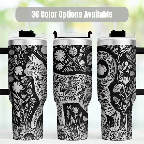 Floral Tumbler With Handle Design Features Botanical Pattern Perfect Gift For Women Who Love Nature Inspired Drinkware Collection Keeps Beverages Cold Hot Coffee Water Bottle Insulated Stainless Steel Construction Large Capacity Travel Mug