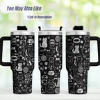 40oz Tumbler Handle – Floral Cat Design Double Wall Insulated Steel
