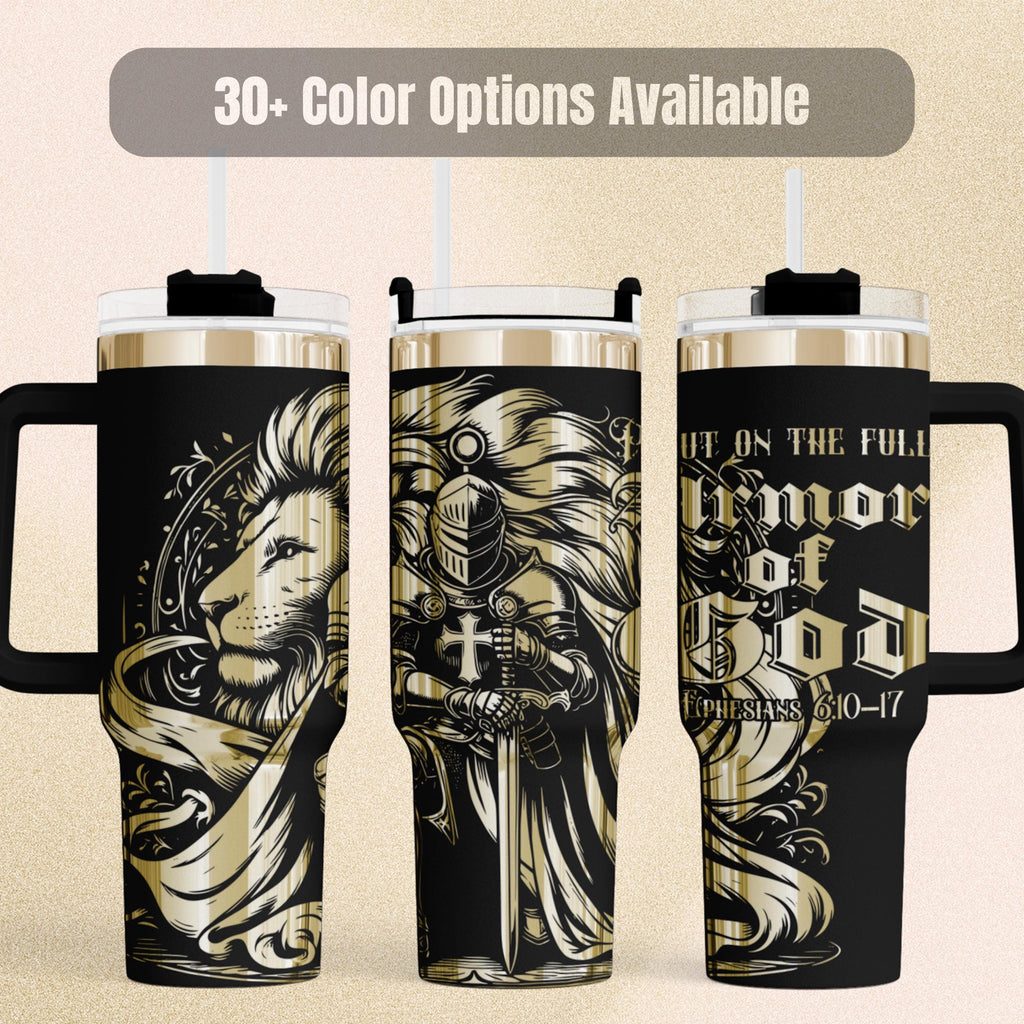 Christian Lion Tumbler Insulated Stainless Steel Water Bottle Double Wall Construction Keeps Drinks Hot Cold Scripture Verse Design Religious Gift Church Member Present Baptism Birthday Faith Inspiration Daily Devotional Use Worship