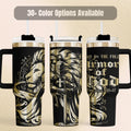 Christian Lion Tumbler Insulated Stainless Steel Water Bottle Double Wall Construction Keeps Drinks Hot Cold Scripture Verse Design Religious Gift Church Member Present Baptism Birthday Faith Inspiration Daily Devotional Use Worship
