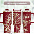 Insulated Stainless Steel Tumbler 40oz Capacity Faith Gift For Church Member Biblical Scripture Verse Design Lion Artwork Burgundy Gold Metallic Double Wall Construction Leak Proof Lid Handle Straw Travel Beverage Container Daily Devotional