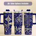 Christian Tumbler Lion Of Judah Design Joshua Scripture Verse Insulated Stainless Steel Travel Mug Handled Beverage Container Faith Based Gift Religious Drinkware Spiritual Encouragement Daily Inspiration Premium Quality Construction Navy