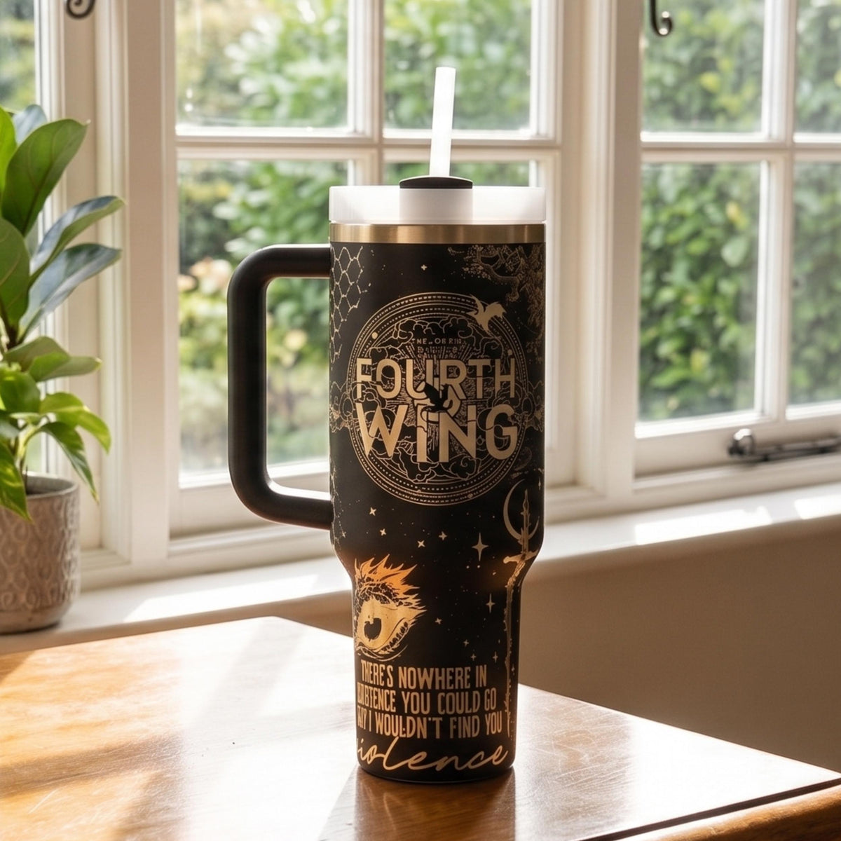 Insulated Stainless Steel Tumbler 40oz Large Capacity Double Walled Hot Cold Beverage Container Dragon Scale Design Fourth Wing Book Series Rebecca Yarros Fan Gift Handle Flip Top Lid Perfect Reading Marathon Hydration Fantasy Reader