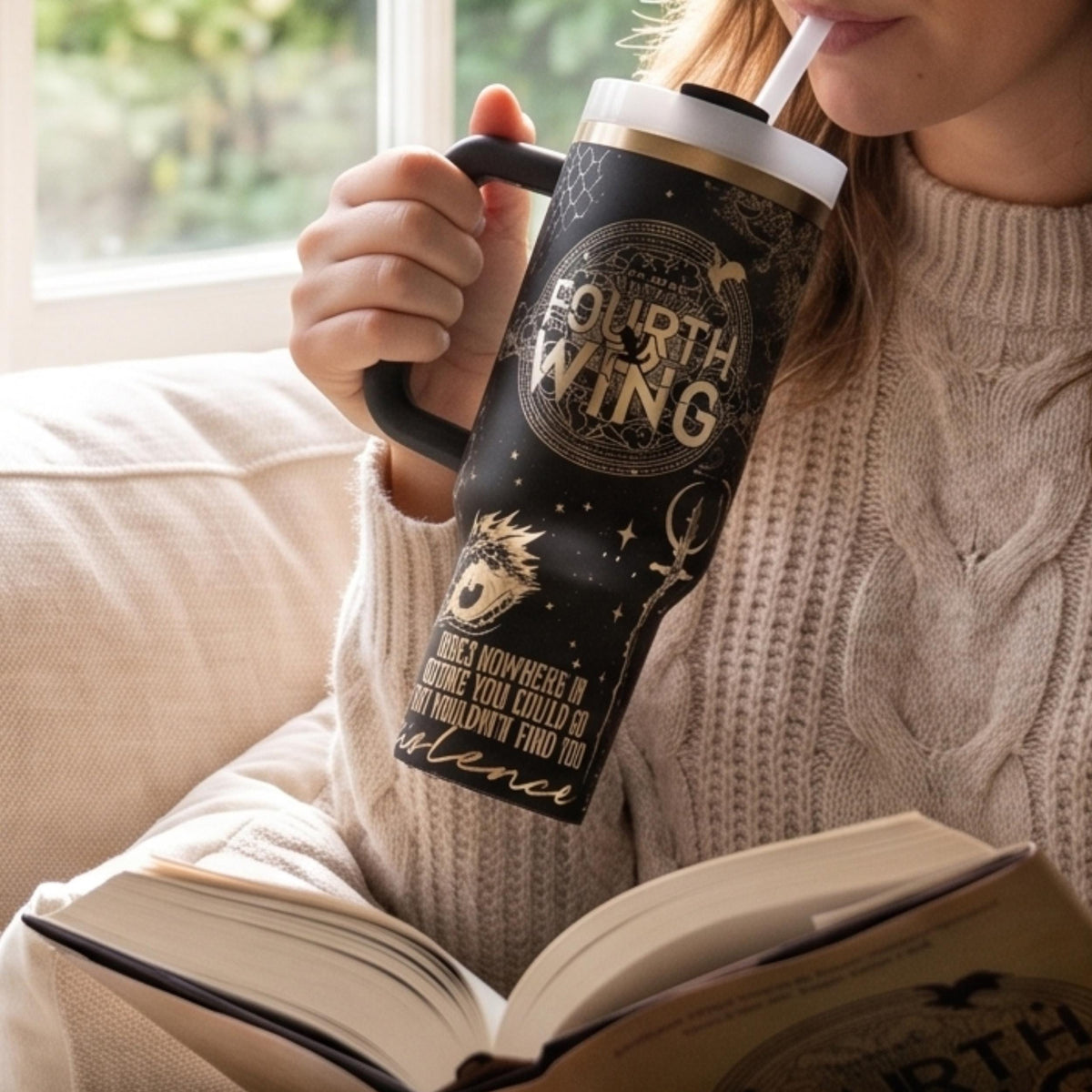 Insulated Stainless Steel Tumbler Dragon Scale Cup Design Book Lover Gift Perfect Reader Present Fantasy Merchandise Double Walled Thermal Insulation Large Handle Travel Cup BookTok Trending Literary Quote Design Romantasy Fan Item Fourth