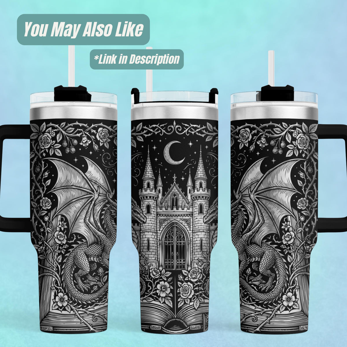Dragon Tumbler – Stainless Steel with Handle Gothic Castle Design
