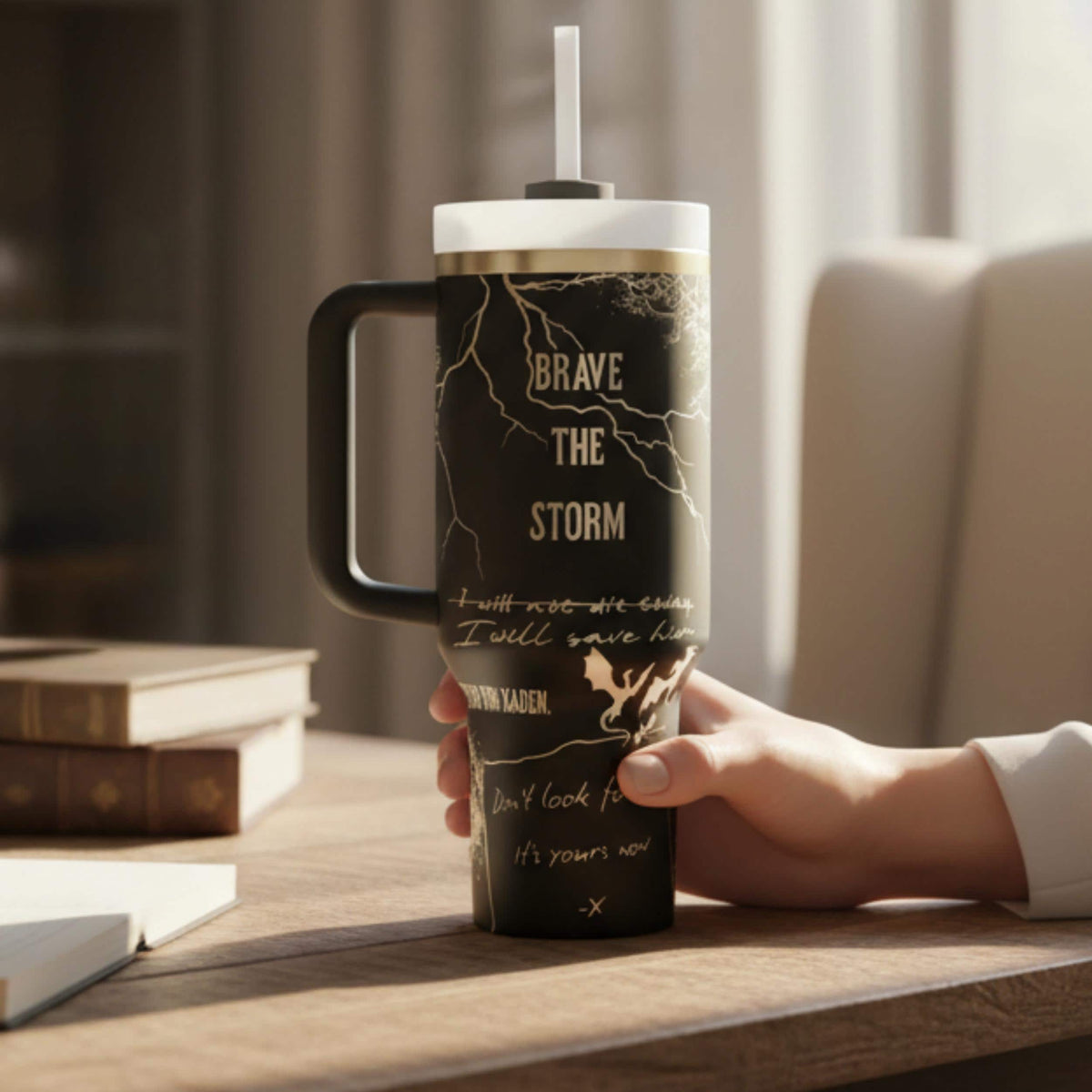 Lightning Graphic Tumbler Black Design For Book Enthusiasts 40oz Insulated Stainless Steel Flask Large Capacity Travel Mug With Handle Double Wall Temperature Control Perfect Reader Gift Powder Coated Finish Daily Beverage Bottle Portable