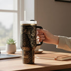 Premium Stainless Steel Tumbler 40oz Insulated Flask Black Lightning Design Large Capacity Travel Mug Double Wall Temperature Control Powder Coated Finish With Handle Perfect Book Lover Gift Daily Beverage Container Portable Bottle Modern