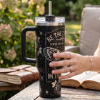 Teacher Appreciation Gift Butterfly Tumbler Counselor Present Inspirational Stainless Steel Cup 40oz Insulated Drinkware Motivational Quote Design Be The Change Message Rose Pattern Butterfly Artwork Perfect Gift For Women Double Wall