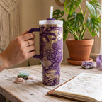 40 Oz Tumbler With Handle Gothic Mermaid Ocean Design Insulated Stainless Steel Double Walled Construction Straw Cup Included Keeps Drinks Cold Hot Perfect Beach Travel Companion Fantasy Art Seashell Pattern Beautiful Nautical Drinkware
