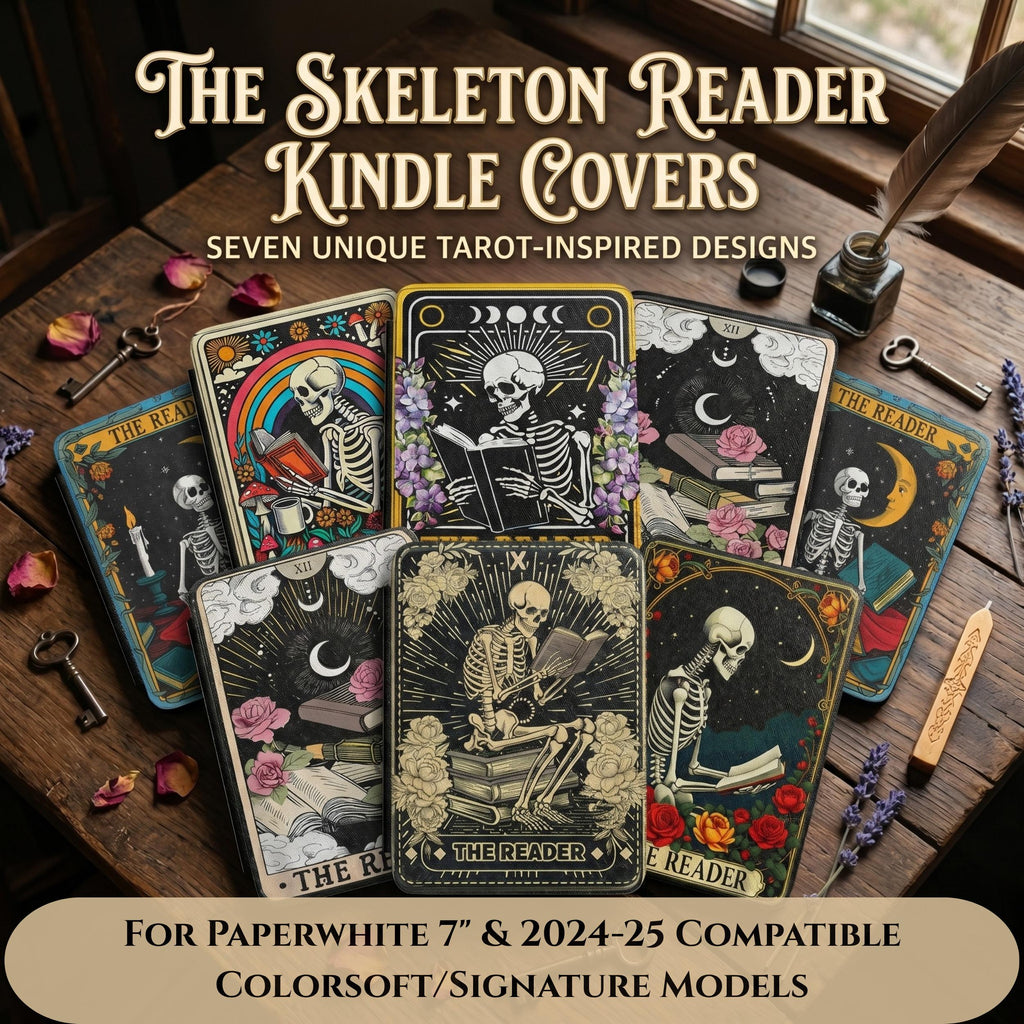 Gothic Kindle Case – Skeleton Tarot Design for Paperwhite 7" Readers