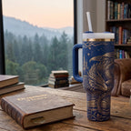 Stainless Steel Insulated Tumbler 40oz Premium Quality Construction Black Dragon Castle Design Medieval Fantasy Artwork Secure Lid Handle Temperature Control Hot Cold Beverages Perfect Travel Mug Daily Commute Reading Sessions Gothic