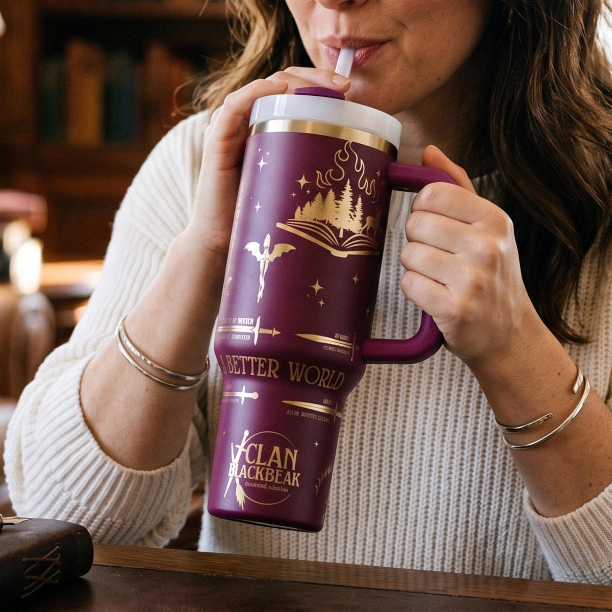 Insulated Book Lover Tumbler Large Capacity Fantasy Drinkware Laser Engraved Literary Design Character Themed Gift For Readers Stainless Steel Construction Keeps Beverages Hot Cold Hours Perfect Reading Companion Bookish Merchandise