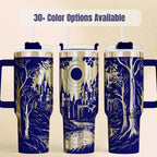 Fantasy Tumbler Laser Engraved Castle Design Perfect Gift For Fantasy Fans Insulated Travel Mug 40oz Stainless Steel Drinkware Elven City Artwork Medieval Theme Double Wall Insulation Keeps Drinks Cold Hot Daily Commuter Cup Gaming Session