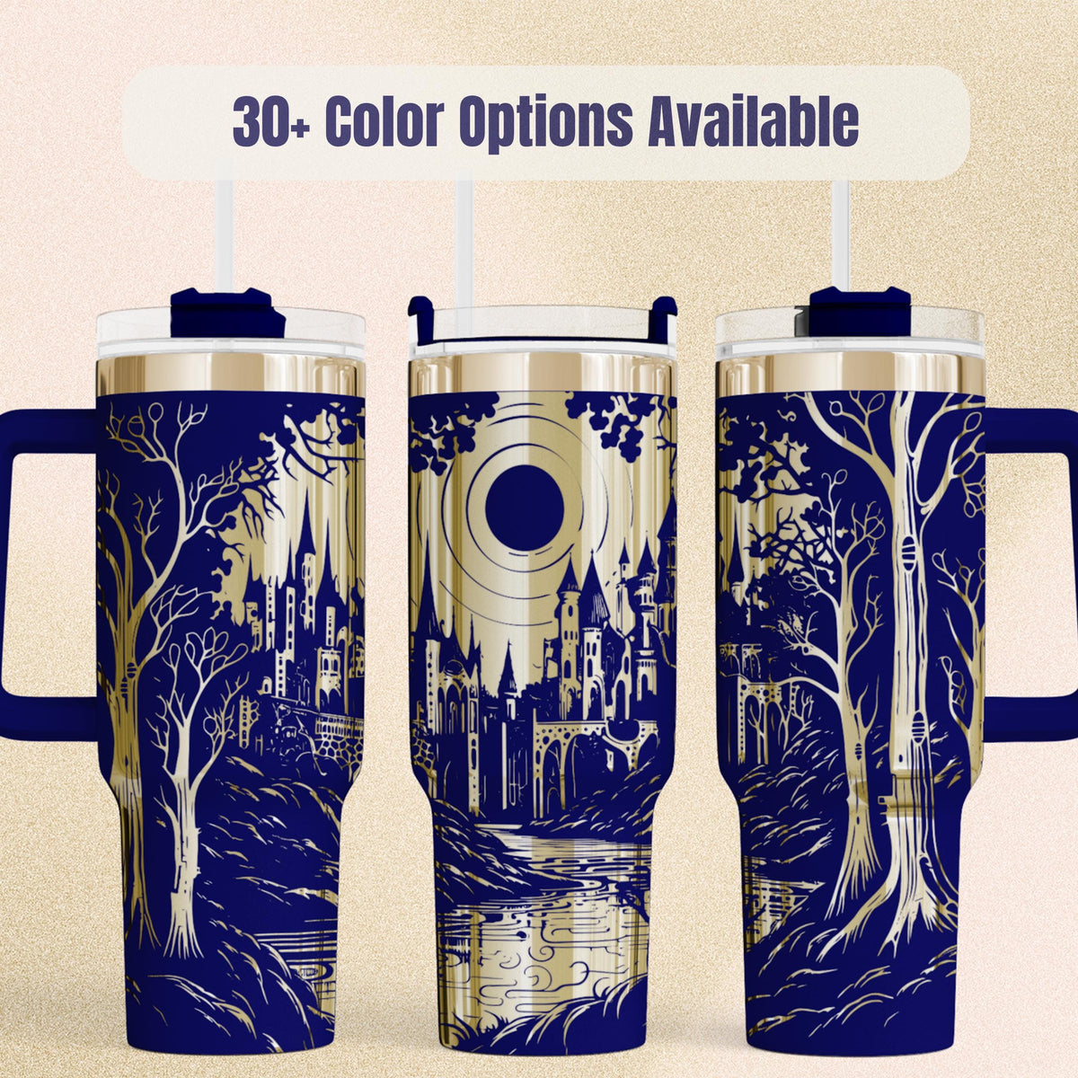 Fantasy Tumbler Laser Engraved Castle Design Perfect Gift For Fantasy Fans Insulated Travel Mug 40oz Stainless Steel Drinkware Elven City Artwork Medieval Theme Double Wall Insulation Keeps Drinks Cold Hot Daily Commuter Cup Gaming Session