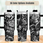 Mechanic Gift Tumbler 40oz Insulated Stainless Steel Cup Hot Rod Design Car Enthusiast Present Automotive Lover Drinkware Laser Engraved Car Parts Graphics Perfect Birthday Gift Father Day Present Gearhead Collectible Workshop Essential