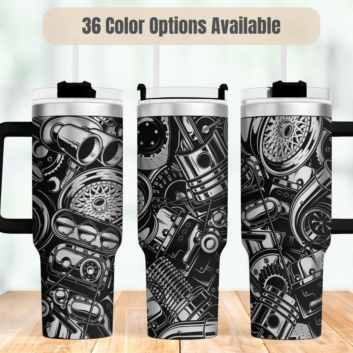 Mechanic Gift Tumbler 40oz Insulated Stainless Steel Cup Hot Rod Design Car Enthusiast Present Automotive Lover Drinkware Laser Engraved Car Parts Graphics Perfect Birthday Gift Father Day Present Gearhead Collectible Workshop Essential