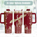 Dragon Tumbler 40oz Insulated Stainless Steel Double Wall Construction Keeps Drinks Hot Cold Travel Mug With Handle Fantasy Castle Design Burgundy Background Starry Night Artwork Perfect Bookish Reader Gift Dragon Lover Present Medieval