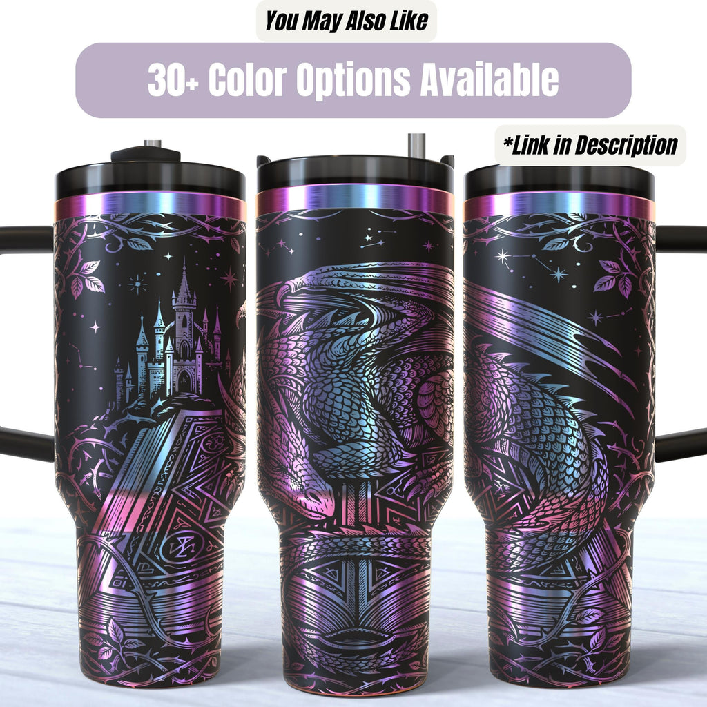 Dragon Tumbler – 40oz Insulated with Handle Fantasy Castle Design