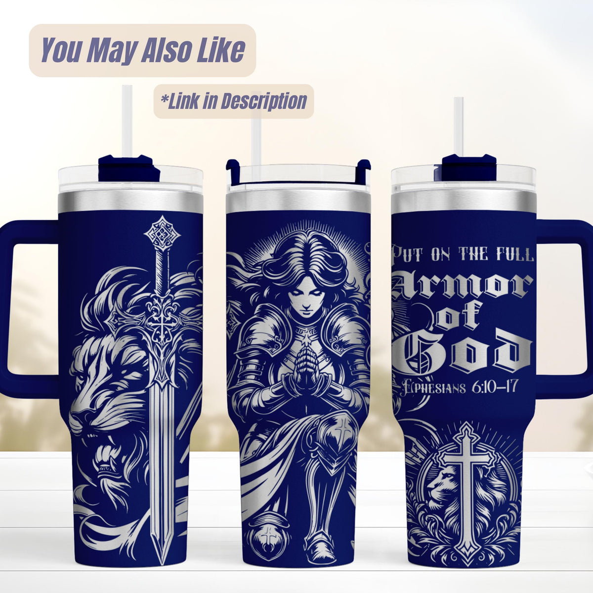 Christian Lion Tumbler – 40oz Insulated Bible Verse Religious Gift