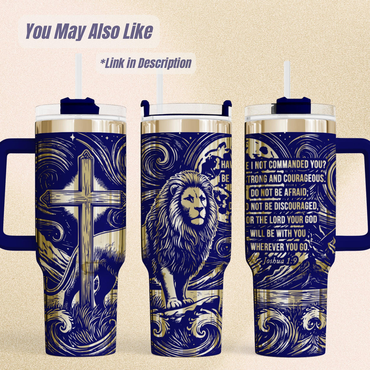 Christian Lion Tumbler – 40oz Insulated Bible Verse Religious Gift