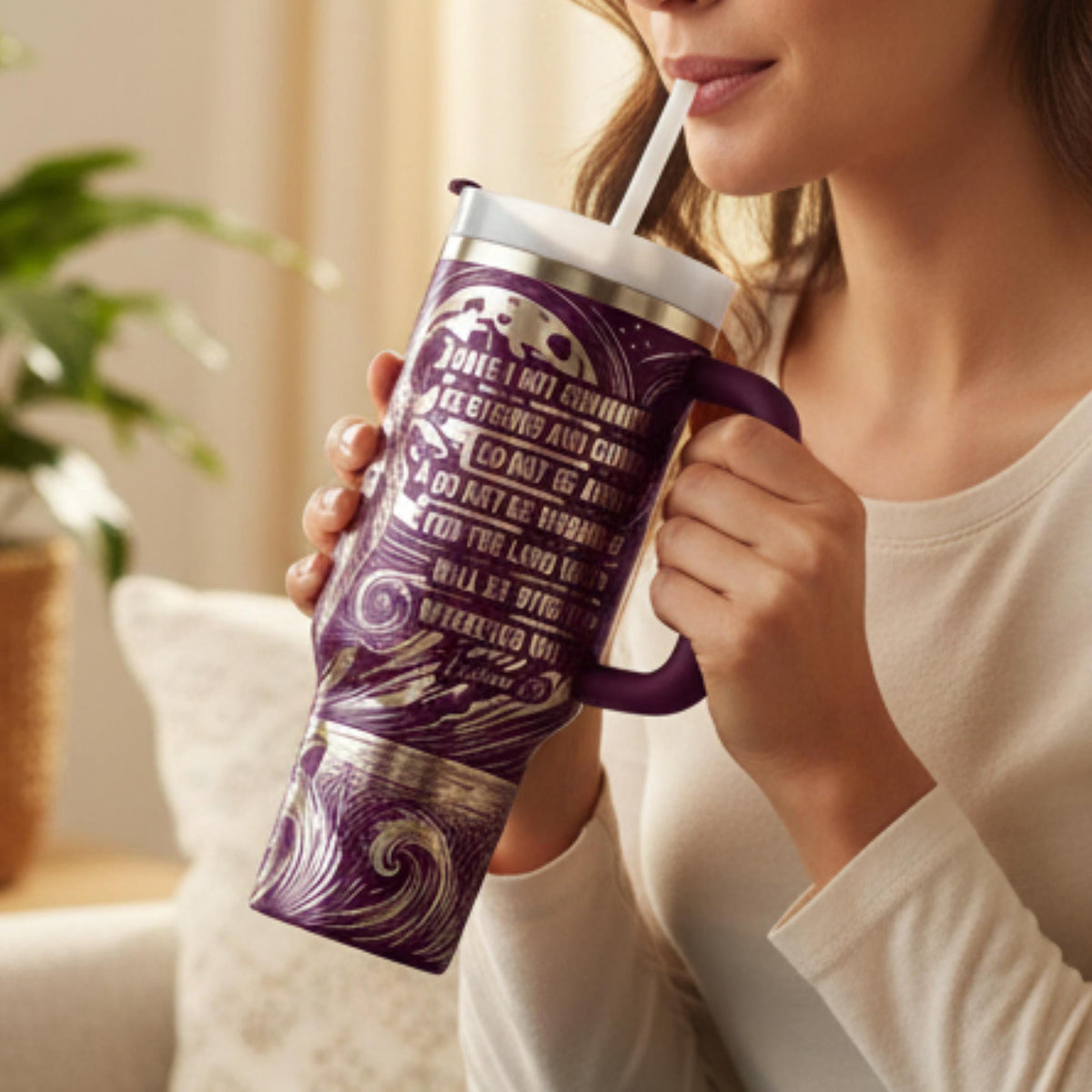 Lion Of Judah Tumbler Christian Faith Design Joshua Scripture Verse Bible Inspiration Insulated Travel Mug Stainless Steel Construction Handled Beverage Container Religious Gift Spiritual Strength Encouragement Daily Devotional Drinkware