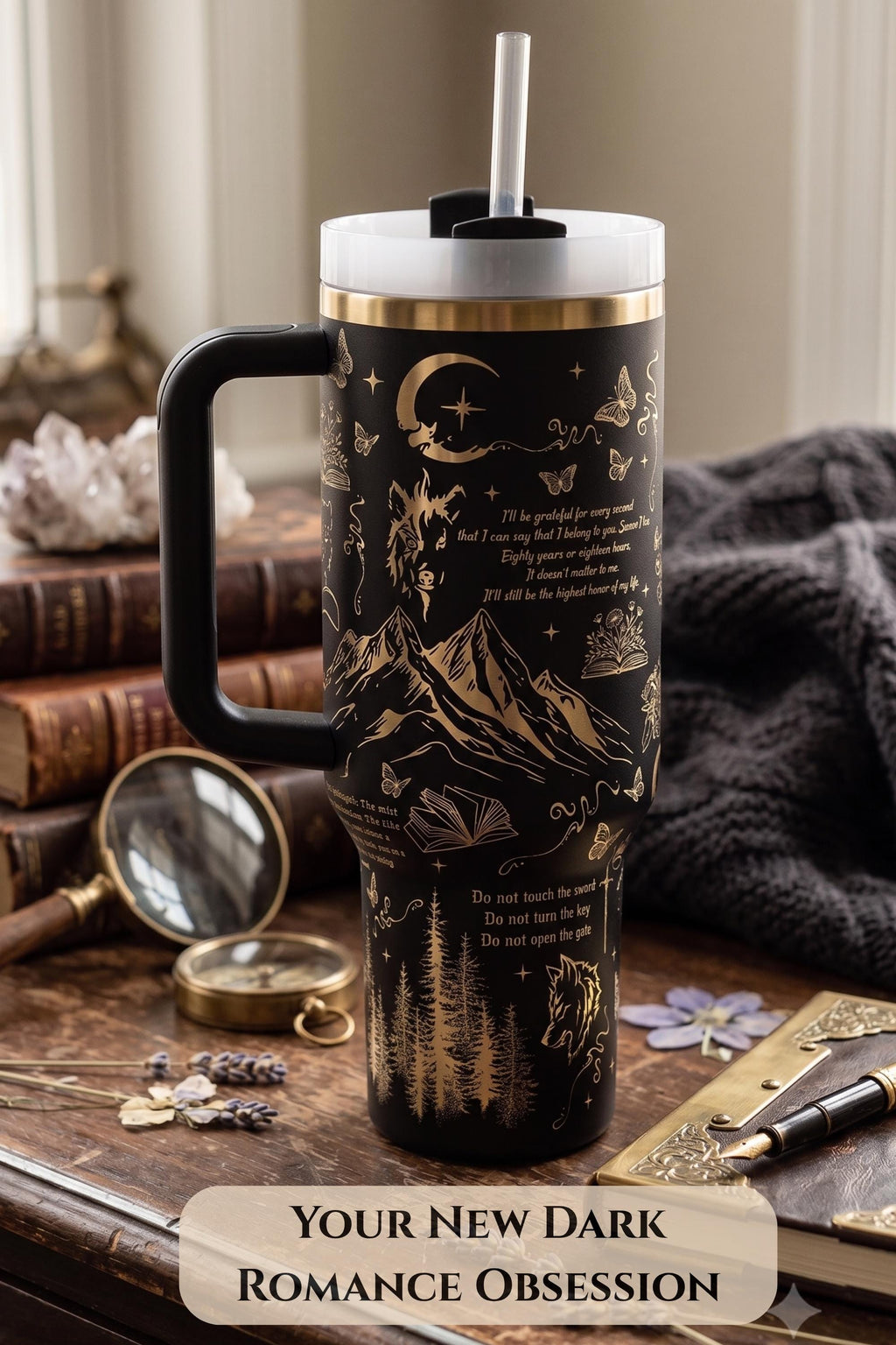 Fantasy Tumbler – 40oz Insulated with Handle Romantasy Book Lover