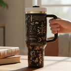 Bookish Gift Tumbler 40oz Insulated Stainless Steel Black Gothic Design Perfect For Fantasy Book Lovers Dark Academia Aesthetic Butterfly Moon Sword Crown Motifs Premium Insulation Keeps Drinks Hot Cold Reading Companion Literary Fan