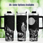Wolf Design Wilderness Tumbler 40oz Insulated Stainless Steel Double Wall Construction Keeps Beverages Hot Cold Perfect Nature Lover Gift Outdoor Enthusiast Present Forest Scenery Moon Stars Howling Wolf Artwork Travel Mug Large Capacity