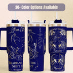 Fantasy Book Tumbler Insulated Travel Cup Stainless Steel Drinkware 40oz Capacity Mountain Rose Artwork Design Perfect Reader Gift Book Lover Present Bookish Merchandise Collection Double Wall Insulation Keeps Beverages Hot Cold Daily