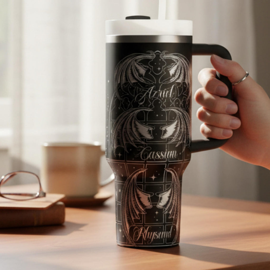 Reader Gift Tumbler Book Lover Present Perfect Bookish Merchandise Fantasy Literature Themed Drinkware 40oz Insulated Travel Cup Stainless Steel Construction Double Wall Technology Keeps Beverages Hot Cold Mountain Rose Design Details Daily