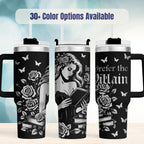 BookTok Tumbler 40oz Insulated Stainless Steel Construction Gothic Black Rose Butterfly Design Woman Reading Book Illustration Villain Romance Theme Perfect Reader Gift Dark Romance Fan Essential Daily Beverage Container Temperature Control