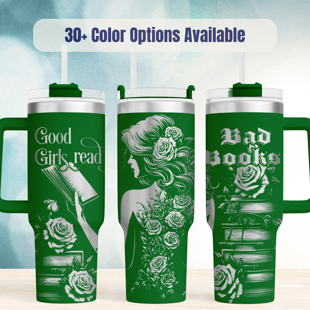 Gothic Book Tumbler Insulated Stainless Steel Dark Romance Reader Gift Fantasy Book Lover Drinkware Forty Ounce Capacity Double Walled Vessel Keeps Beverages Hot Cold Literary Themed Design Romantasy Enthusiast Present Leak Resistant Lid